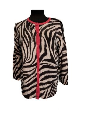 Peck & Peck Collection Silk And Cashmere Zebra Print Cardigan Sweater, Size XL